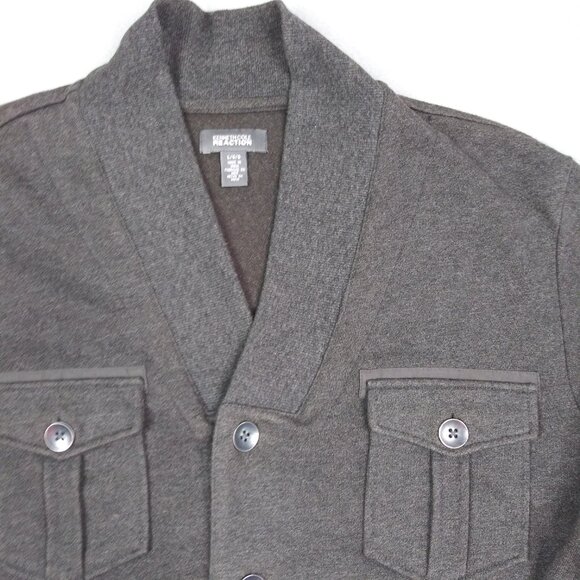 Kenneth Cole Reaction Button Front Cardigan Sweater Mens Large Gray Preppy - Picture 3 of 8